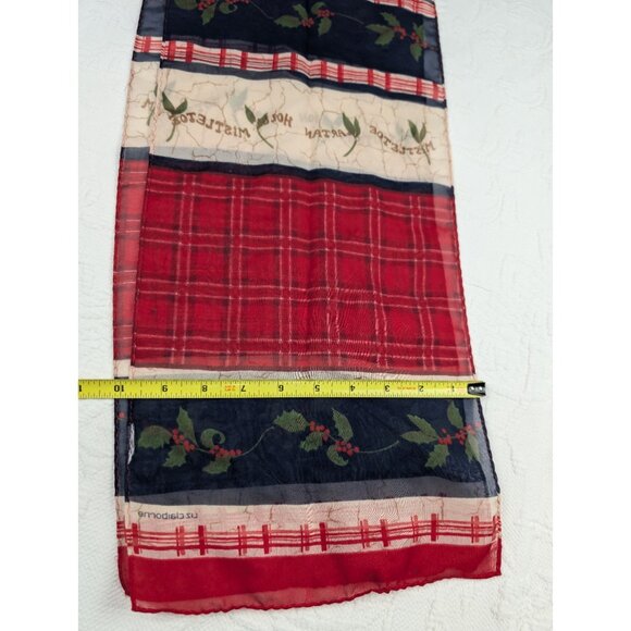 Vtg Liz Claiborne Scarf Rectangle Holly Christmas themed sheer 53"x 9.75"  READ - Picture 7 of 9